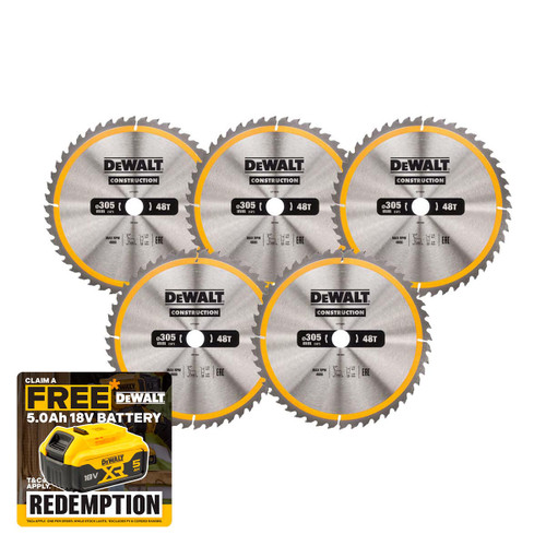DeWalt DT1959 Stationary Construction Circular Saw Blade 305 x 30mm 48T (5 Pack)