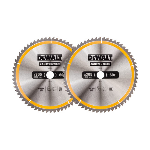 DeWalt DT1960-QZ Construction Circular Saw Blade Fine Finish 305 x 30mm 60T (2 Pack)