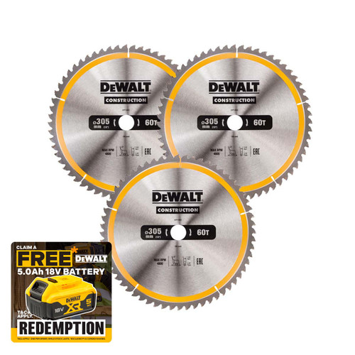 DeWalt DT1960-QZ Construction Circular Saw Blade Fine Finish 305 x 30mm 60T (3 Pack)