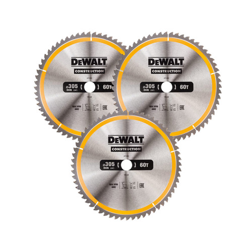 DeWalt DT1960-QZ Construction Circular Saw Blade Fine Finish 305 x 30mm 60T (3 Pack)
