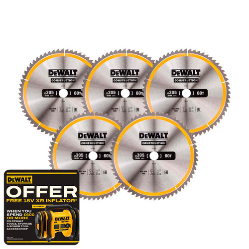 DeWalt DT1960-QZ Construction Circular Saw Blade Fine Finish 305 x 30mm 60T (5 Pack)