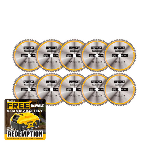 DeWalt DT1960-QZ Construction Circular Saw Blade Fine Finish 305 x 30mm 60T (10 Pack)