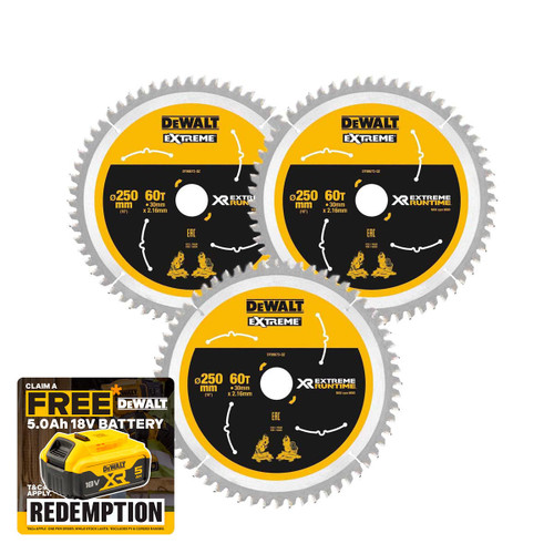 DeWalt DT99573 XR 250 x 30mm 60T Extreme Runtime Circular Saw Blade (3 Pack)