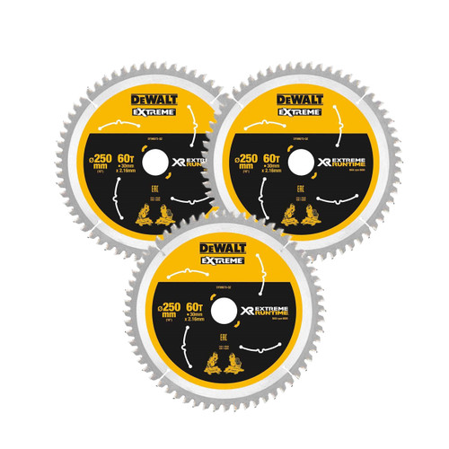 DeWalt DT99573 XR 250 x 30mm 60T Extreme Runtime Circular Saw Blade (3 Pack)
