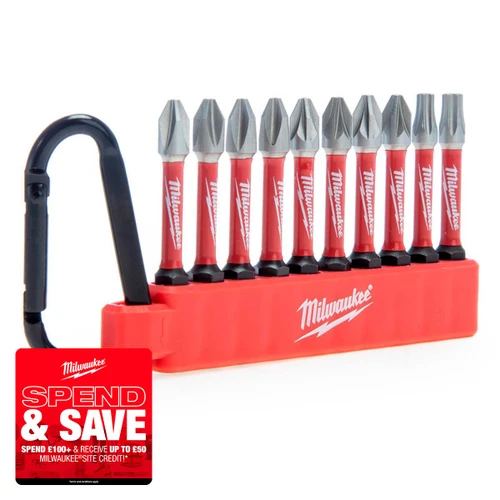 Milwaukee 4932492939 Shockwave Carabiner Screwdriver Bit Set 10 Pieces