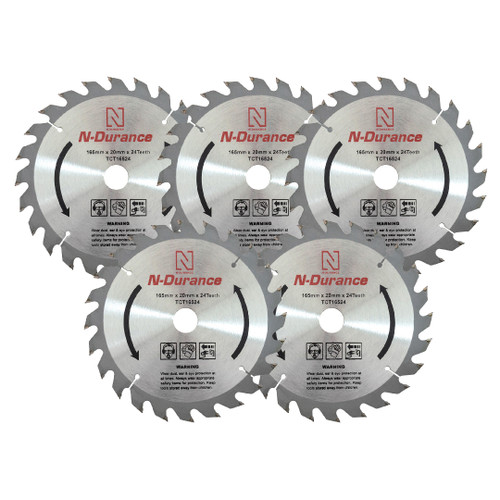 N-Durance TCT16524 TCT Circular Saw Blade 165 x 20mm 24T (5 Pack)