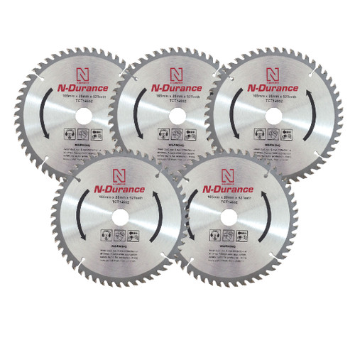 N-Durance TCT16552 TCT Circular Saw Blade 165 x 20mm 52T (5 Pack) 