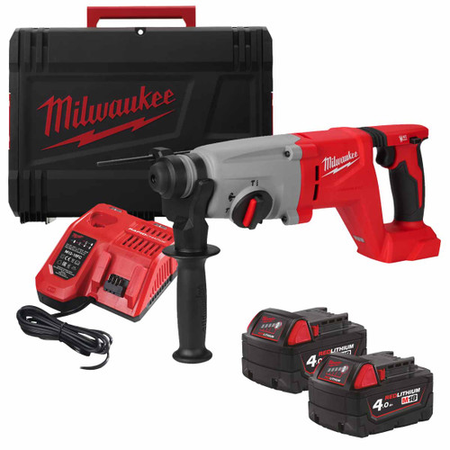 Milwaukee M18 BLHACD26-402X 18V Brushless 26mm SDS Plus D-Handle Hammer with 2x 4.0Ah Batteries