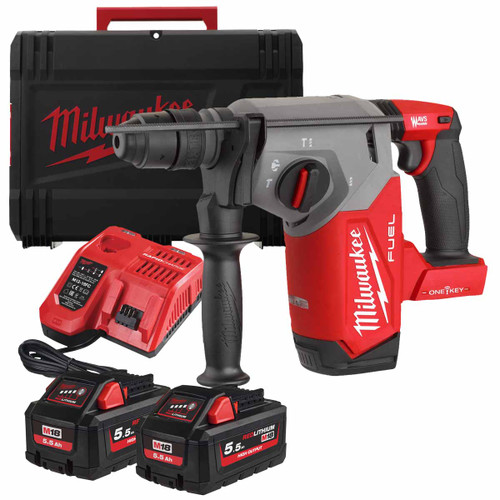Milwaukee M18 ONEFHX-552X 18V Brushless 4-Mode 26mm SDS Plus Hammer with 2x 5.5Ah Batteries