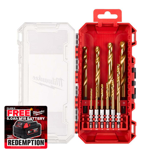 Milwaukee 4932493865 Shockwave™ Red Hex HSS-TIN Metal Drill Bit Set (10 Pieces)