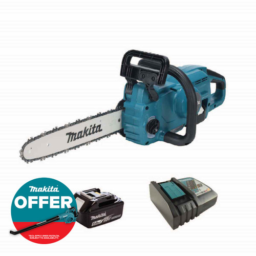 Makita DUC357RT 18V LXT 35cm Brushless Rear Handle Chainsaw With 1x 5.0Ah Battery