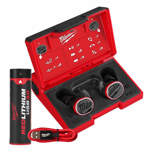 Milwaukee L4 RLEPB-301 REDLITHIUM™ USB Bluetooth Jobsite Ear Buds with Hearing Protection