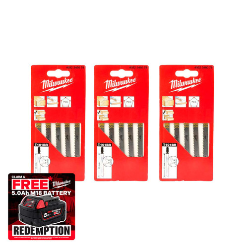 Milwaukee 4932346079 75mm Wood Jigsaw Blades T101BR (15 Pack)
