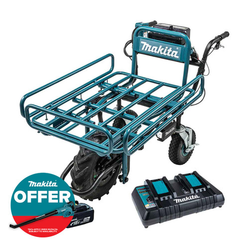 Makita DCU180PTX3 18V LXT Wheelbarrow with 199009-8 Pipe Frame & 2x 5.0Ah Batteries