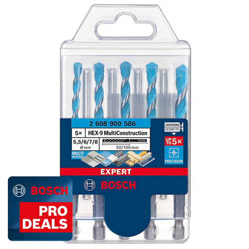 Bosch 2608900586 Multi Construction HEX-9 Drill Bit Set (5 Piece)