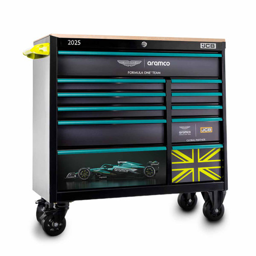 JCB JCBAMF1RCBB Limited Edition Aston Martin Formula One® Team Drawer Roller Cabinet with Hardwood Worktop