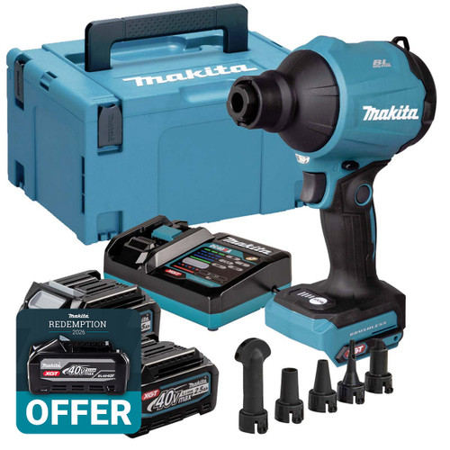 Makita AS001GD202 XGT 40V Max XGT Dust Blower with 2 x 2.5Ah Batteries