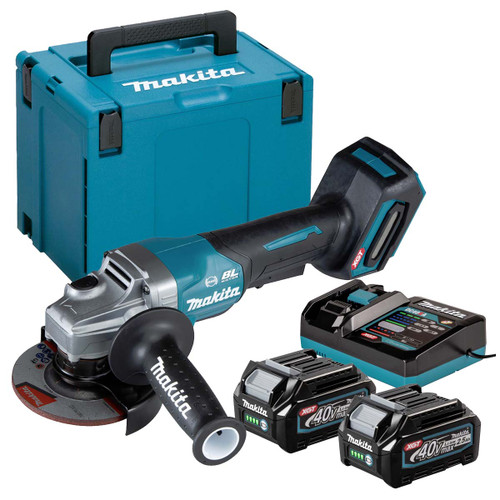 Makita GA012GD202 40V Max XGT Paddle Switch 115mm Brushless Angle Grinder with 2 x 2.5Ah Batteries