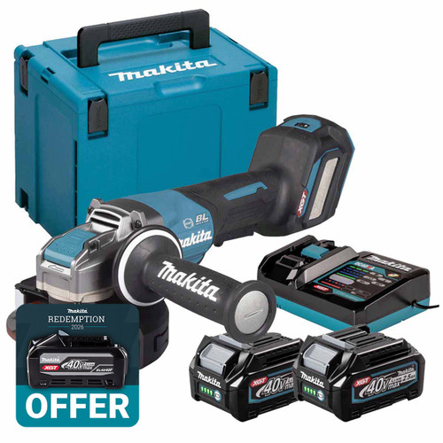 Makita GA044GD202 40V Max XGT 125mm Brushless Angle Grinder with 2 x 2.5Ah Batteries