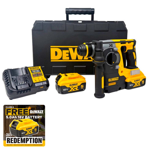 DeWalt DCH273P2 18V XR Brushless SDS+ Rotary Hammer Drill with 2x 5.0Ah Batteries