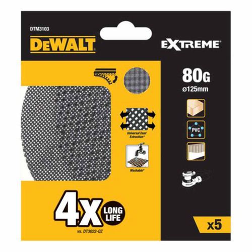 DeWalt DTM3103-QZ Extreme ROS 125mm Sanding Disc Sheet 80G (5 Pack)