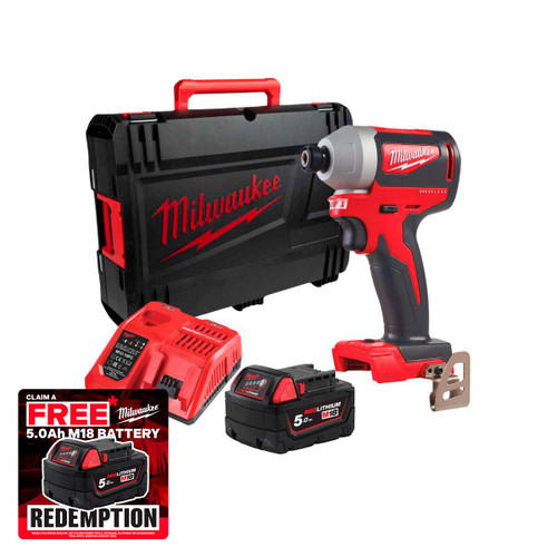 Milwaukee M18 BLID2-501X 18V 14 Hex Brushless Impact Driver with 1x 5.0Ah Battery