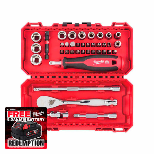 Milwaukee 4932498381 1/4" Ratchet, Driver and Socket Set in Packout Box (38 Pieces)