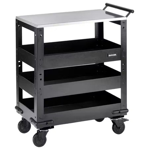 BUNKER® by Draper 11585 3 Tier Trolley with Pull Handle & Stainless Steel Worktop 714mm