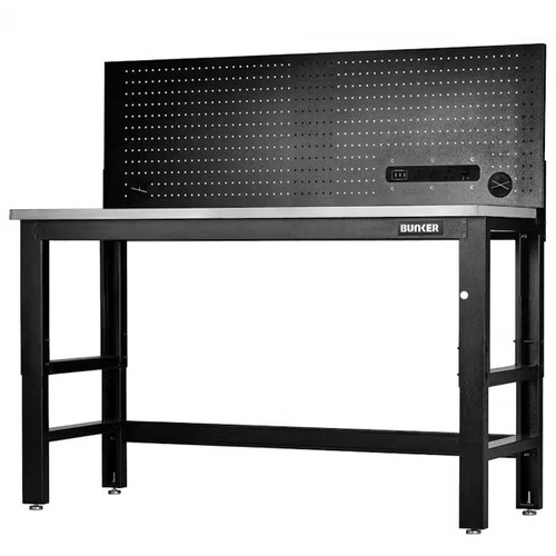 BUNKER® by Draper 28097 Workbench with Stainless Steel Worktop and Power Pegboard 1550mm