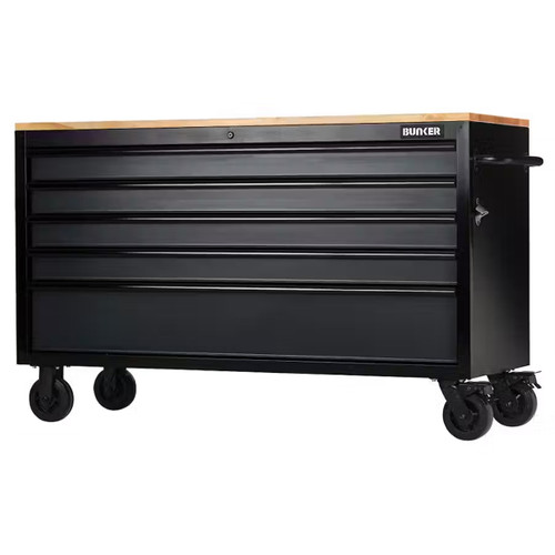 BUNKER® by Draper 28343 5 Drawer Workbench Roller Tool Cabinet 61" Black