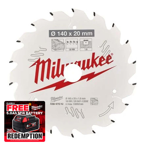 Milwaukee 4932471310 ATB Circular Saw Blade 140mm x 20mm 18T