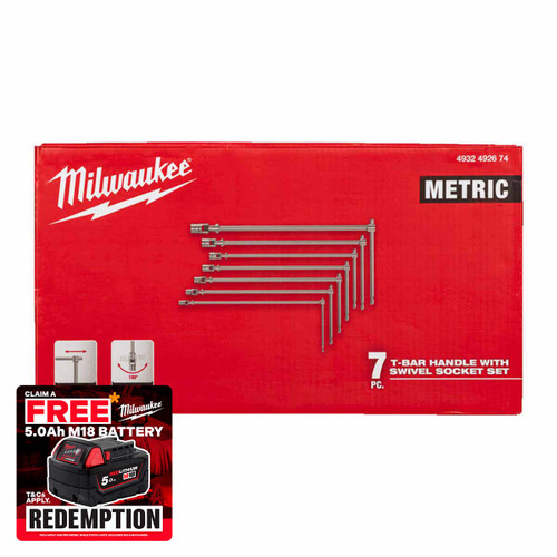 Milwaukee 4932492674 T-Bar Handle with Swivel Socket Set (7 Pieces)