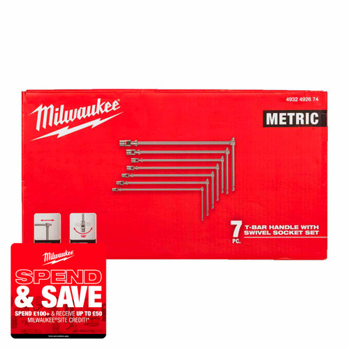 Milwaukee 4932492674 T-Bar Handle with Swivel Socket Set (7 Pieces)