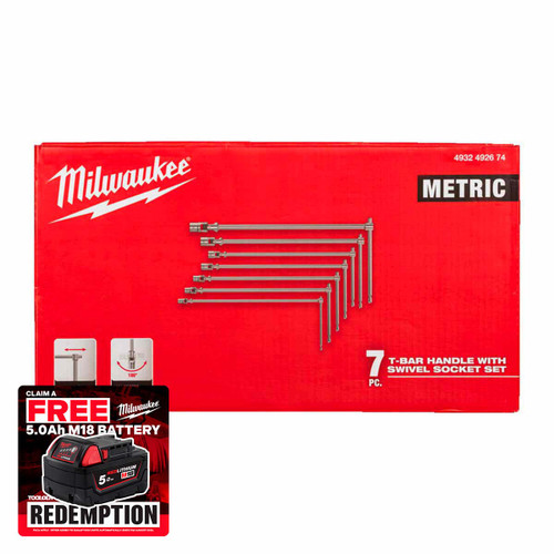 Milwaukee 4932492674 T-Bar Handle with Swivel Socket Set (7 Pieces)