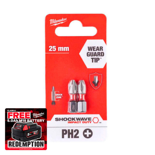 Milwaukee 4932472036 SHOCKWAVE™ Screwdriving Bit Set PH2 x 25 mm (2 Pieces)
