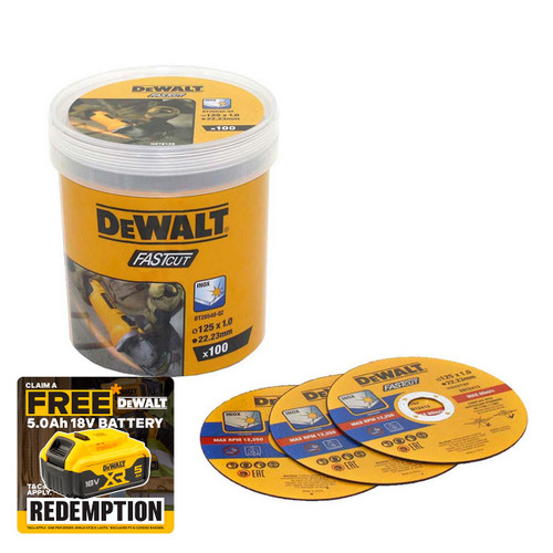 DeWalt DT20540-QZ High Performance FASTCUT Bonded Thin Metal Cutting Discs 125 x 1.0 x 22.23mm (100 Pack)