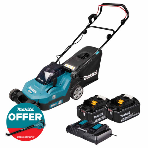 Makita DLM382PT2 Twin 18V LXT 380mm Lawnmower with 2x 5.0Ah Batteries