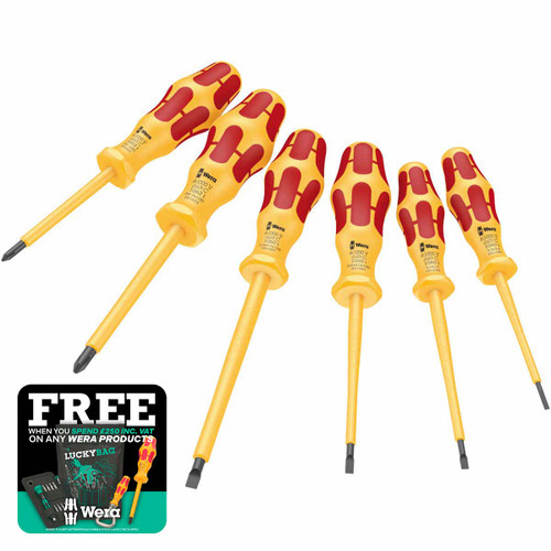 Wera 05051575001 1060 I/1062 I/6 Kraftform Vde Screwdriver Set Ph/Sl (6 Pieces)