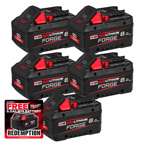Milwaukee M18FB8 FORGE 18V 8.0Ah Battery Five Pack