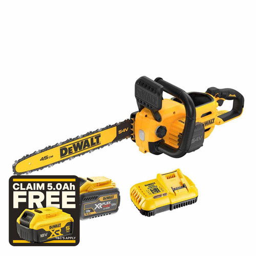 DeWalt DCMCS574X1 54V XR Flexvolt 45cm Brushless Chainsaw with 1x 9.0Ah Battery