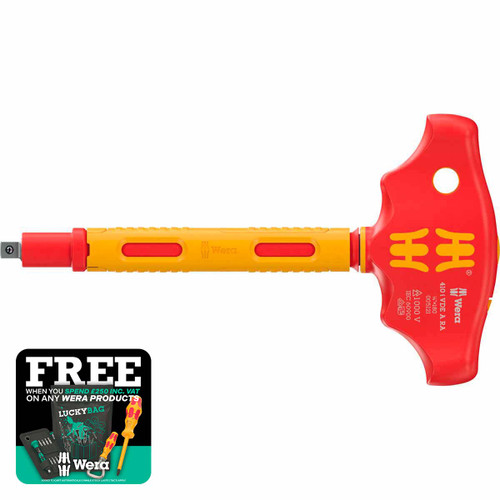 Wera 05005121001 410 i VDE A RA VDE-insulated T-handle Adapter Screwdriver with Ratchet Functionality for 3/8" Sockets