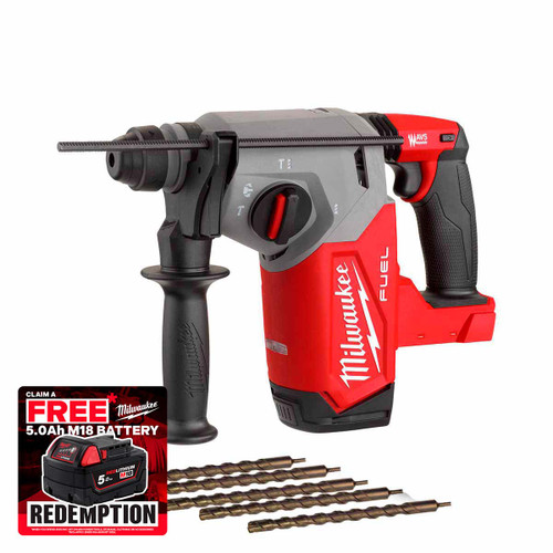 Milwaukee M18FH-0 18V Fuel™ 4-Mode 26mm SDS+ Hammer Drill & Bit Bundle (Body Only)