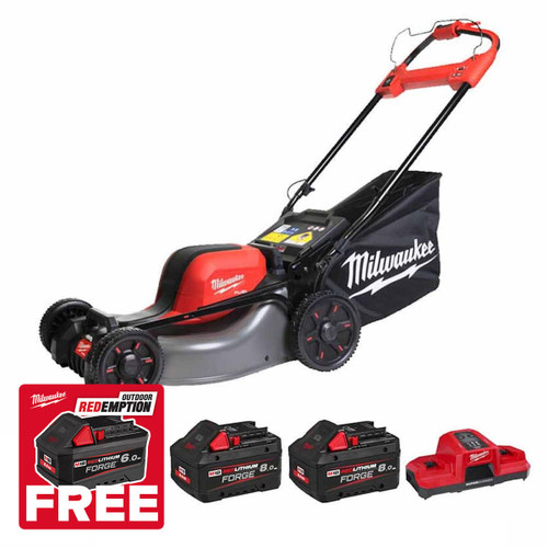 Milwaukee M18F2LM46-802 18V Fuel 46cm Dual Battery Self-Propelled Lawn Mower with 2x 8.0Ah Batteries and Super Bay Charger