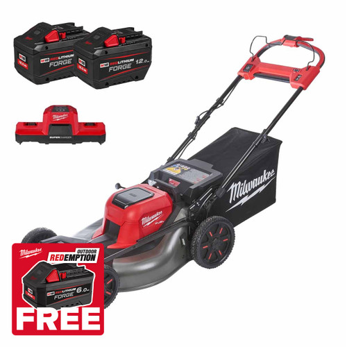 Milwaukee M18F2LM53-122 18V Fuel 53cm Dual Battery Self-Propelled Lawn Mower with 2x 12.0Ah Batteries and Dual Bay Super Charger