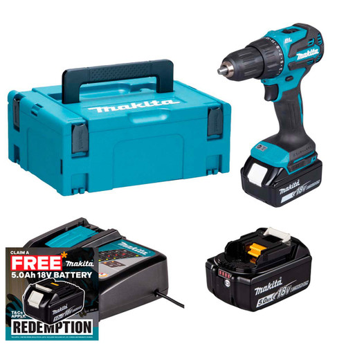 Makita DHP490RTJ  Combi Drill Kit with 2× 5.0Ah Batteries, Charger & Makpac Case