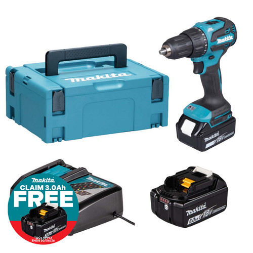 Makita DHP490RTJ  Combi Drill Kit with 2× 5.0Ah Batteries, Charger & Makpac Case