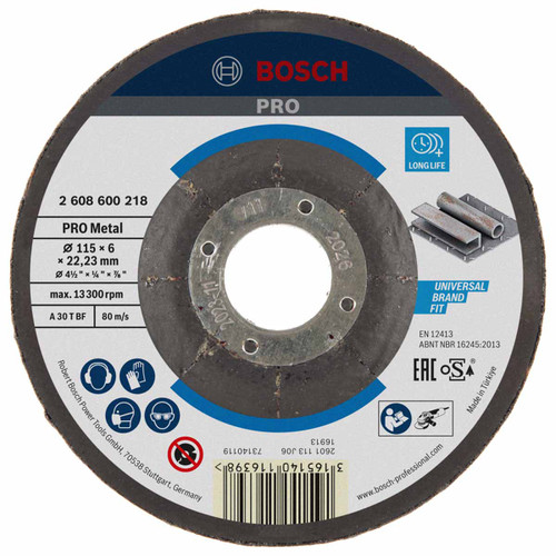 Bosch 2608600218 PRO Metal Bonded Grinding Disc 115mm x 6mm