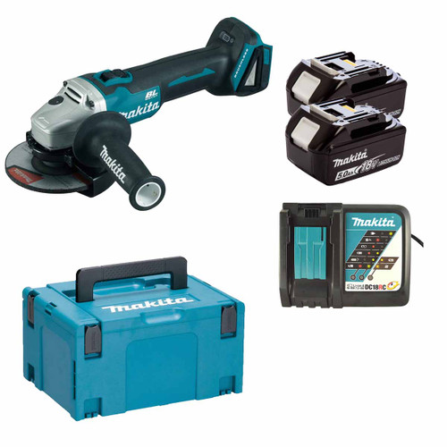 Makita DGA504RTJ 18V LXT Cordless Brushless 125mm Angle Grinder Kit with 2× 5.0Ah Batteries, Charger & Makpac Case