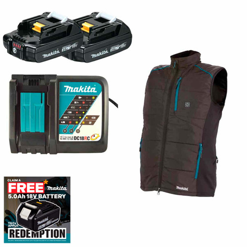 Makita DCV202ZXXLX2 14.4V/18V LXT Heated Vest (Size XXL) with 2x 2.0Ah Battery and Fast Charger