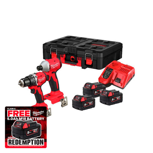 Milwaukee M18 BLPP2D3-503P 18V Brushless Twinpack with 3x 5.0Ah Battery, Fast Charger and Packout Case